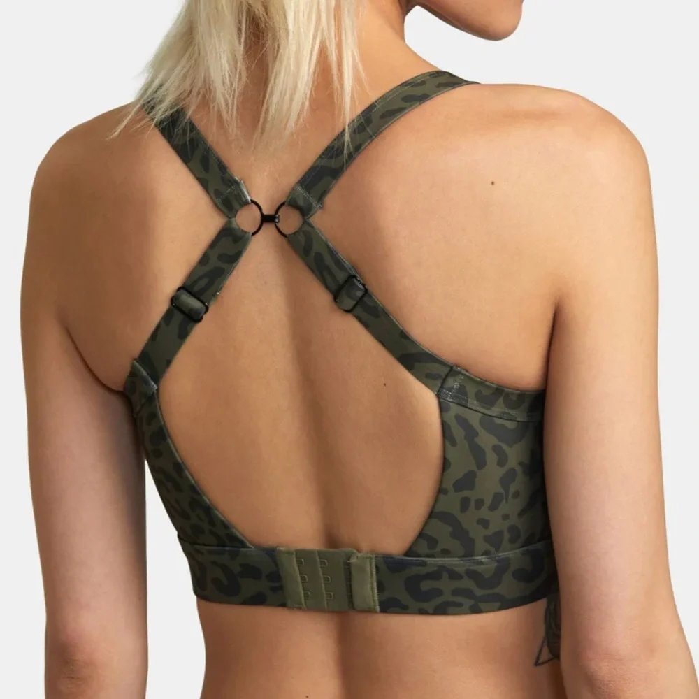 RVCA - Dark Green and Black Leopard Print Essential High Impact Bra